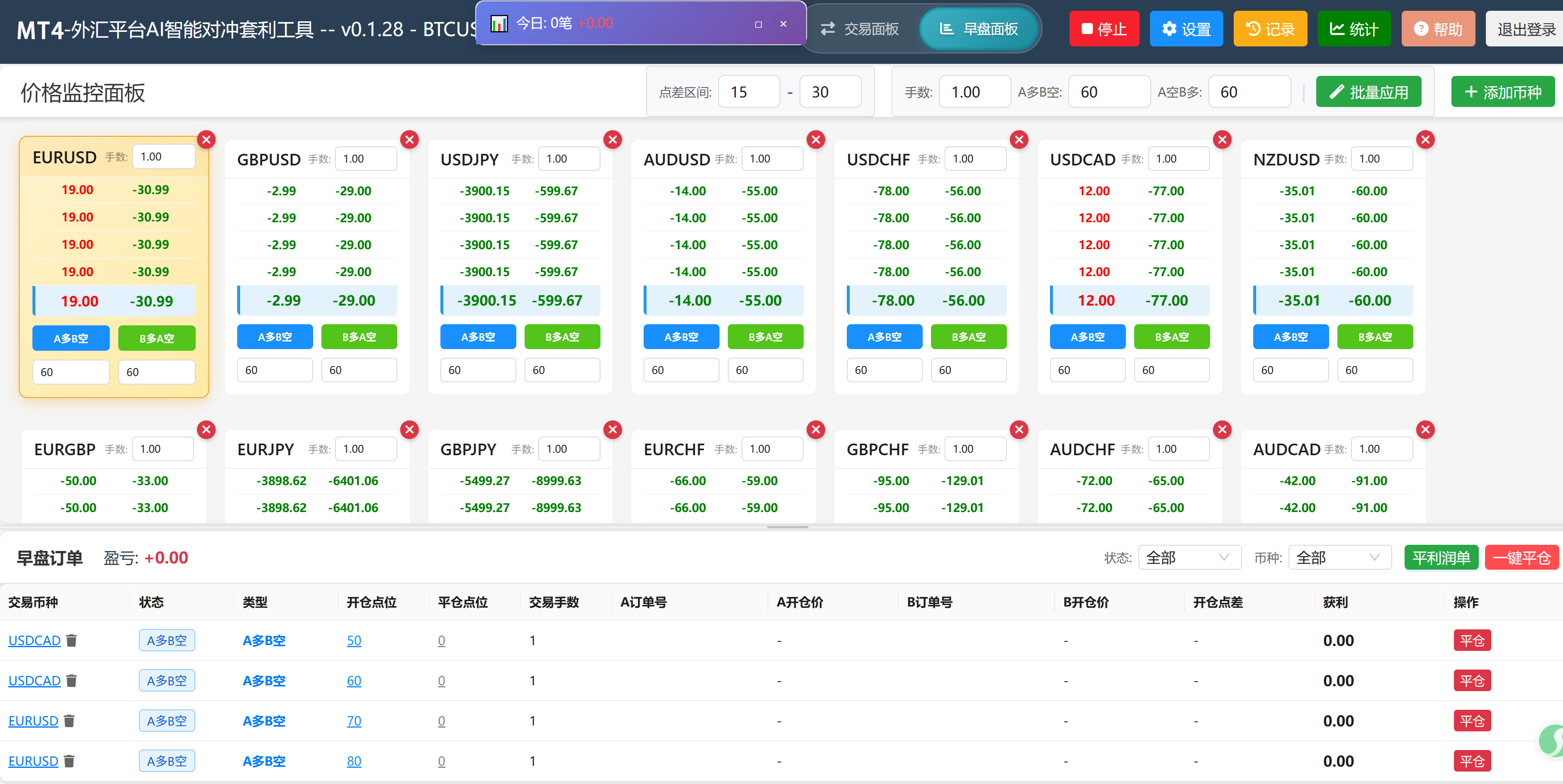 MT4对冲套利工具界面